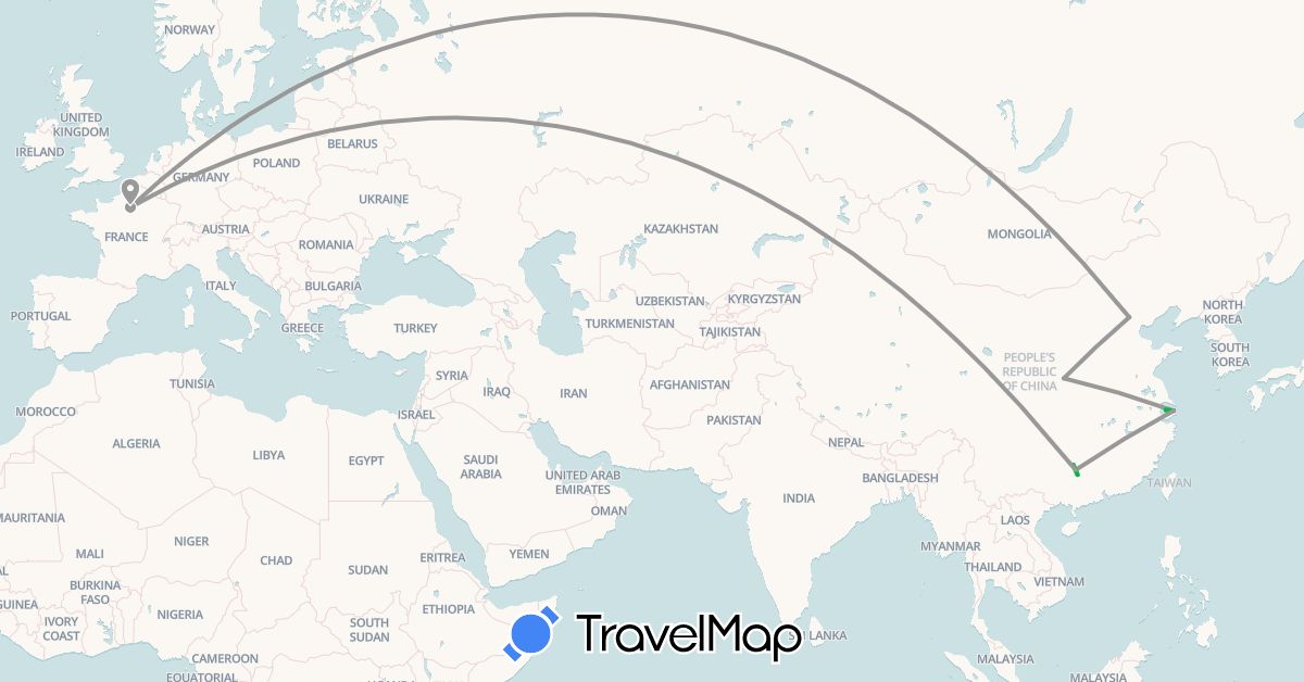 TravelMap itinerary: driving, bus, plane in France (Europe)